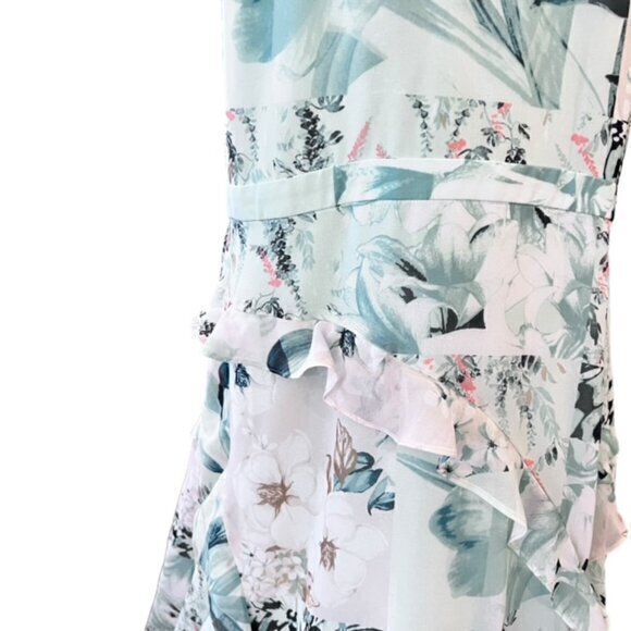 White House Black Market‎ Dress Sz 18 Green Tropical Floral Ruffled Halter Neck - Picture 7 of 16